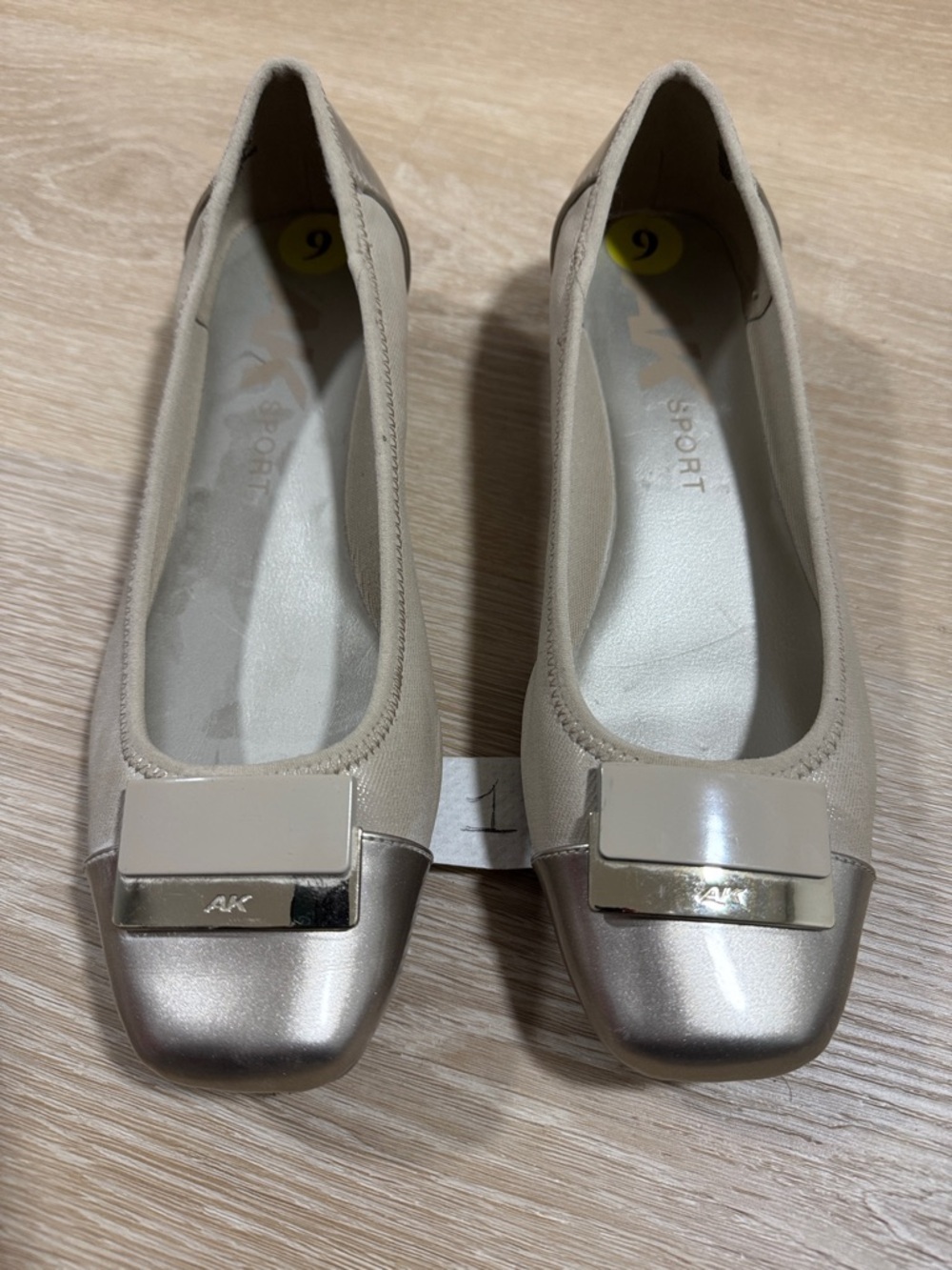 Anne Klein Beige and Metallic Champagne Ballet Flats